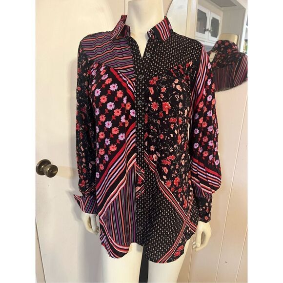 NWT $128 Free People Hazel Blouse in Black & Multi Size S - Picture 5 of 10